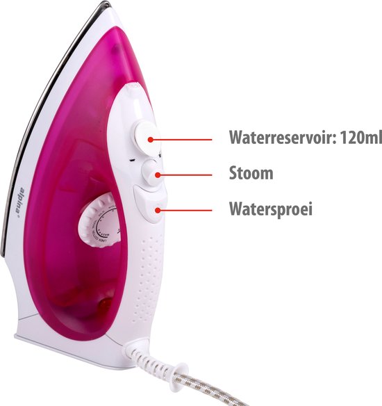 alpina Dampfbügeleisen - 2000 Watt - stufenlose Temperatur - Dampfstoß - Sprühfunktion - Edelstahlsohle - Pink