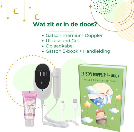Gatson Premium Doppler - Inklusive E-Book und Doppler-Gel, USB wiederaufladbar - Doppler Baby - Baby-Herz-Monitor - Baby-Dusche-Geschenk - Schwangerschaft