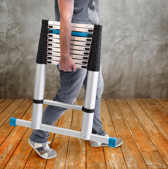 Workzone Teleskopleiter - 4.02m - 11 Stufen - Max. 150 kg - Soft-Close - Silber