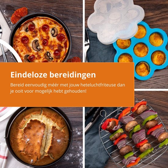 Airfryer-Zubehör 7-teilig Ø 20cm Schwarz Inklusive Kochbuch