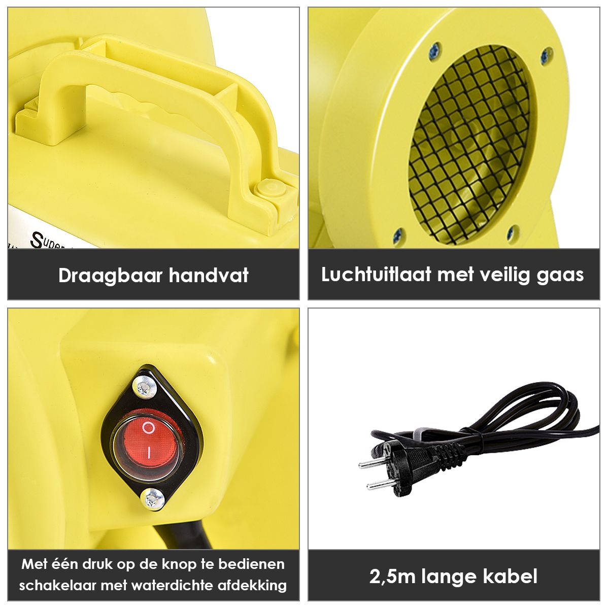 Elektrisches Luftgebläse 450 W - Tragbares Gebläse für Hüpfburgen und aufblasbare Modelle - mit Handgriff - 220-240V - Gelb