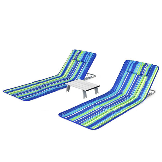 Strandmatten Coast (2 Stück) mit Beistelltisch - 151 x 56 x 27 cm - Grün / Blau