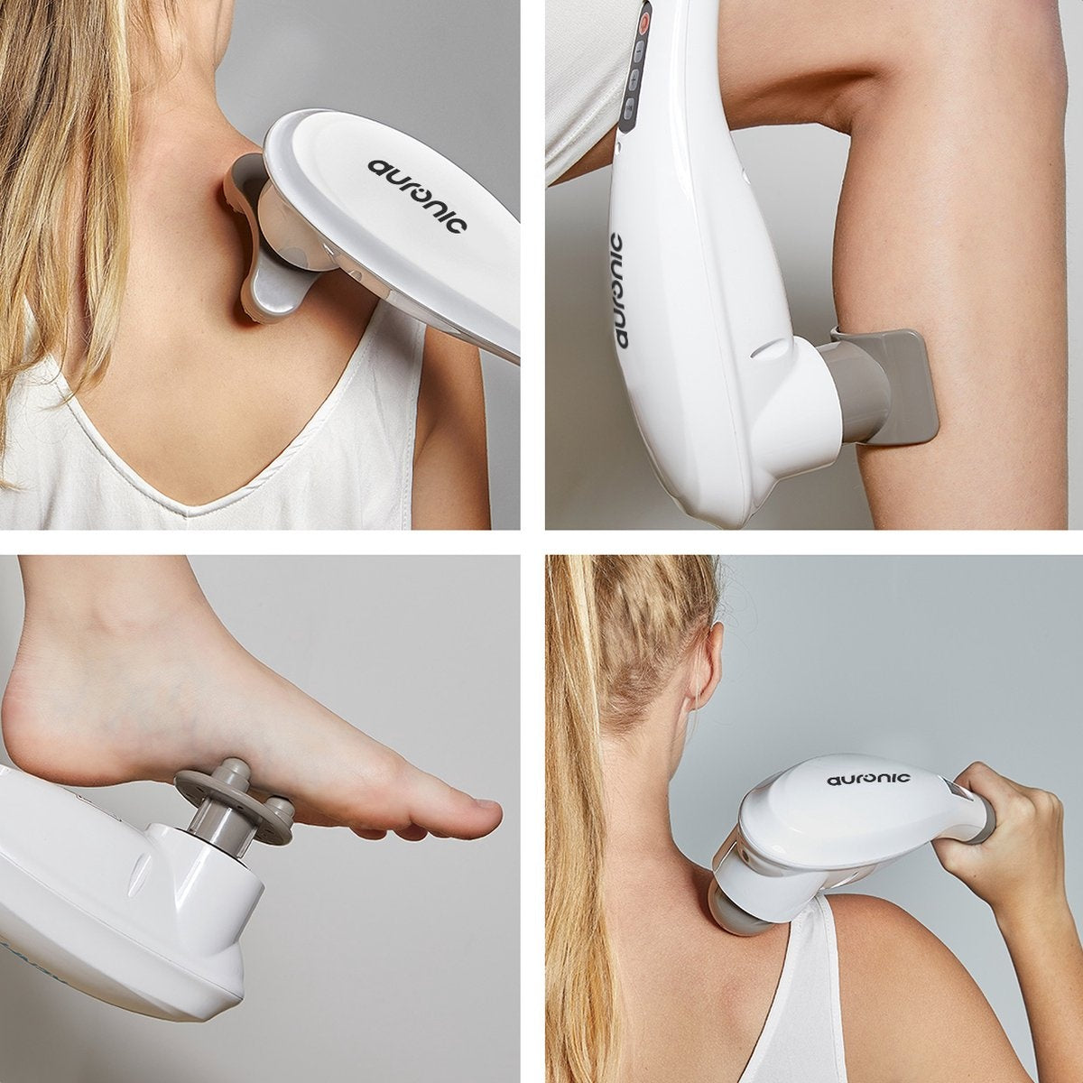 Auronic Massagegerät Nacken- und Rückenmassage Kabellos 5 Aufsätze Weiß/Grau
