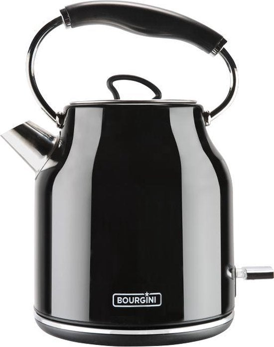 Bourgini Nostalgischer Wasserkocher Deluxe - Schwarz - Retro Design - 1.7L