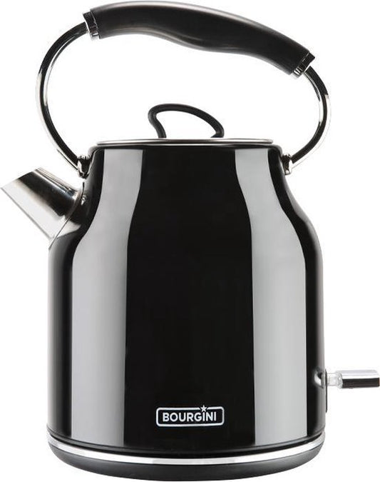 Bourgini Nostalgischer Wasserkocher Deluxe - Schwarz - Retro Design - 1.7L