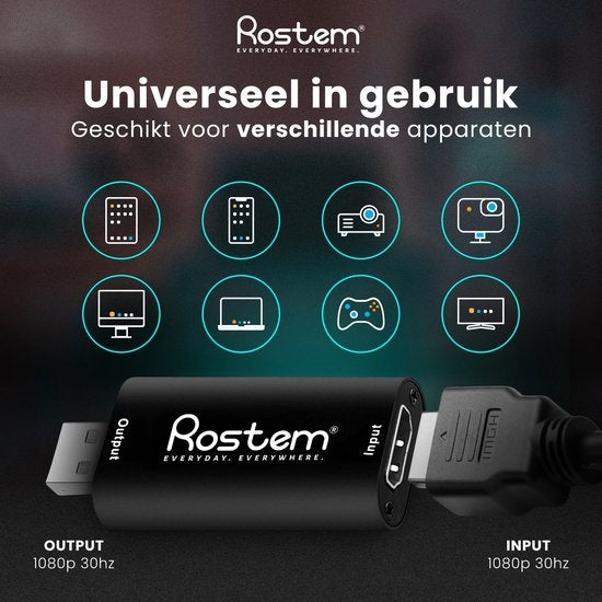 Rostem Capture Card HDMI zu USB - Video Game Capture geeignet für PlayStation, Xbox, Nintendo, Windows, MAC - Game Capture