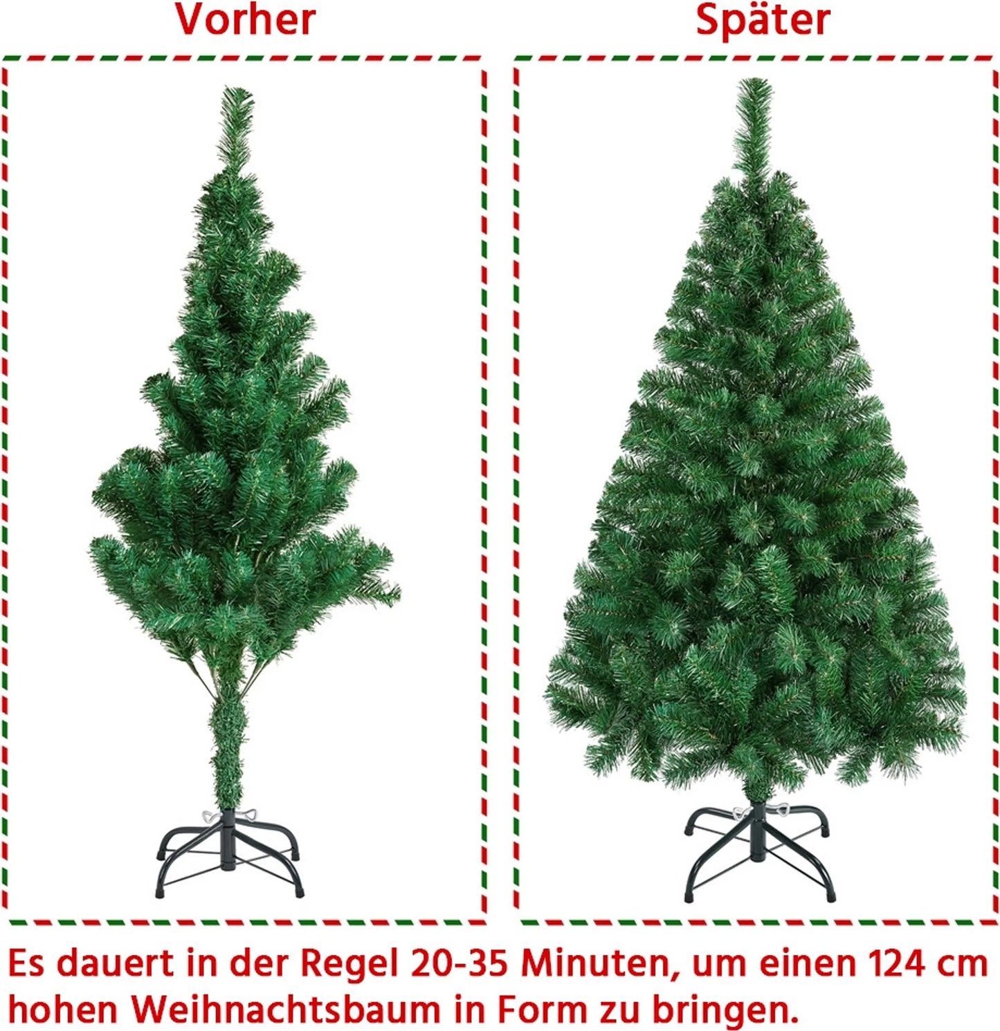 Yaheetech Künstlicher Weihnachtsbaum 124 cm - Mit 208 Zweigspitzen und klappbarem Metallsockel und Gummischutzfüßen - Für Wohnzimmer und Tischdekoration - Grünes PVC und Metall