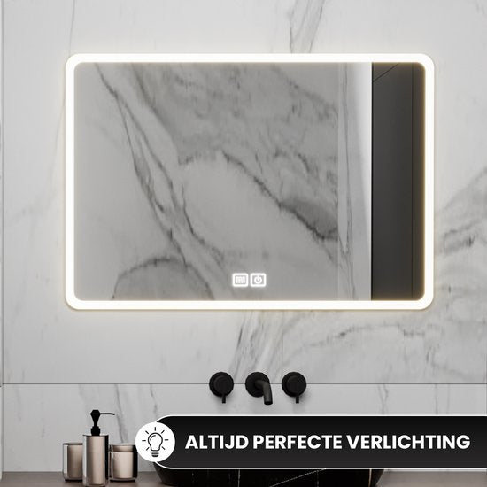 Bayt Badezimmerspiegel - Badezimmerspiegel mit Beleuchtung - Wandspiegel - 3 LED Positionen - Anti-Beschlag - 75x52 cm