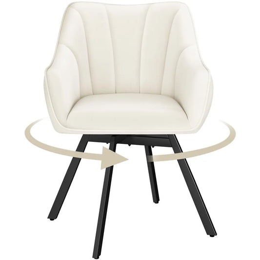 Yaheetech Esszimmerstuhl mit Armlehnen – Beige – 55 x 58,5 x 82 cm – um 360° drehbar mit Samtbezug