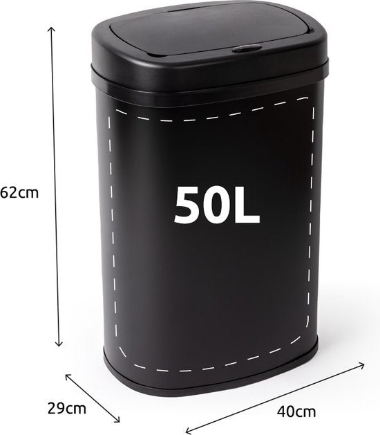 Mülltonne mit Sensor – 50 l – Soft-Close – Fingerabdruckfrei – Hygienische Wahl – Schwarz