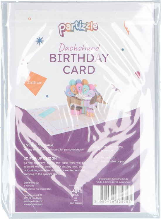 Partizzle 1 Stück Pop-up-3D-Dackel-Geburtstagskarte mit Umschlag – „Happy Birthday“-Karten – Pop-up-Karten – Erwachsene & Kinder – 15 x 21 cm