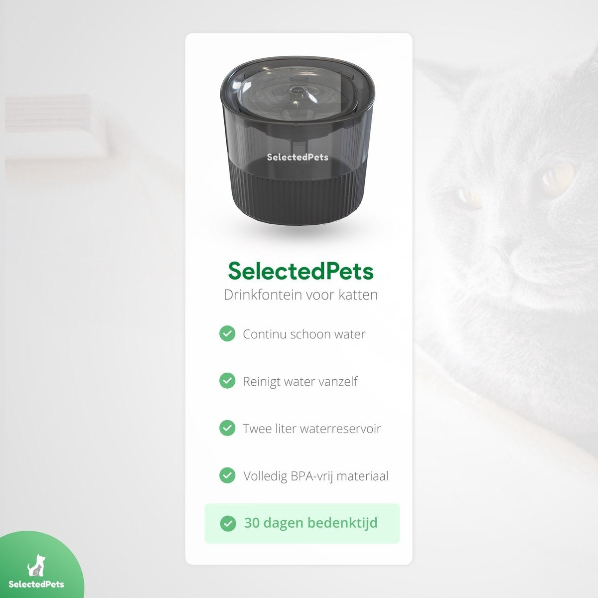 Trinkbrunnen für Katzen und Hunde - Katzenbrunnen - Schwarz - 1.8L - Mit Filter