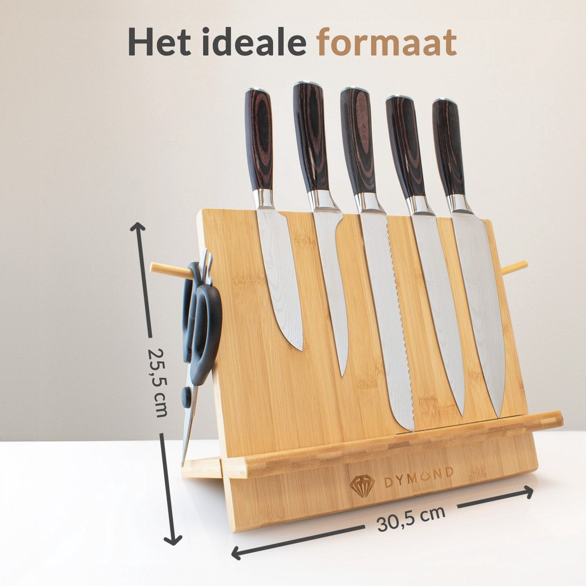 Dymund Messerblock - Magnetisch - Messerhalter ohne Messer - Messermagnet - Bambus - Holzfarbe