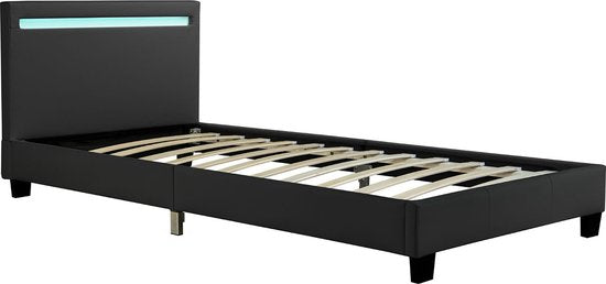 Polsterbett Verona - 90 x 200 cm - Schwarz - LED-Beleuchtung