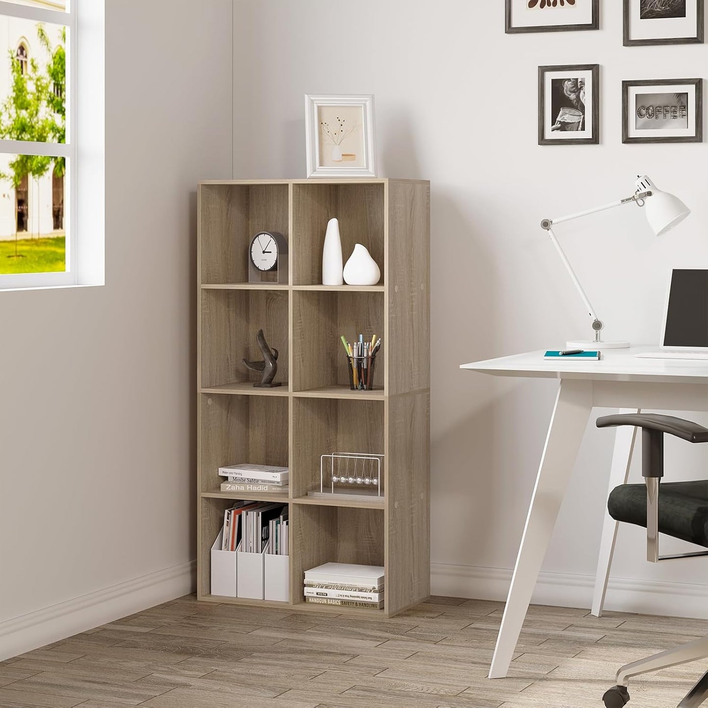 WOLTU Bücherregal mit 8 Fächern – Helle Eiche – 60 x 29,5 x 121 cm