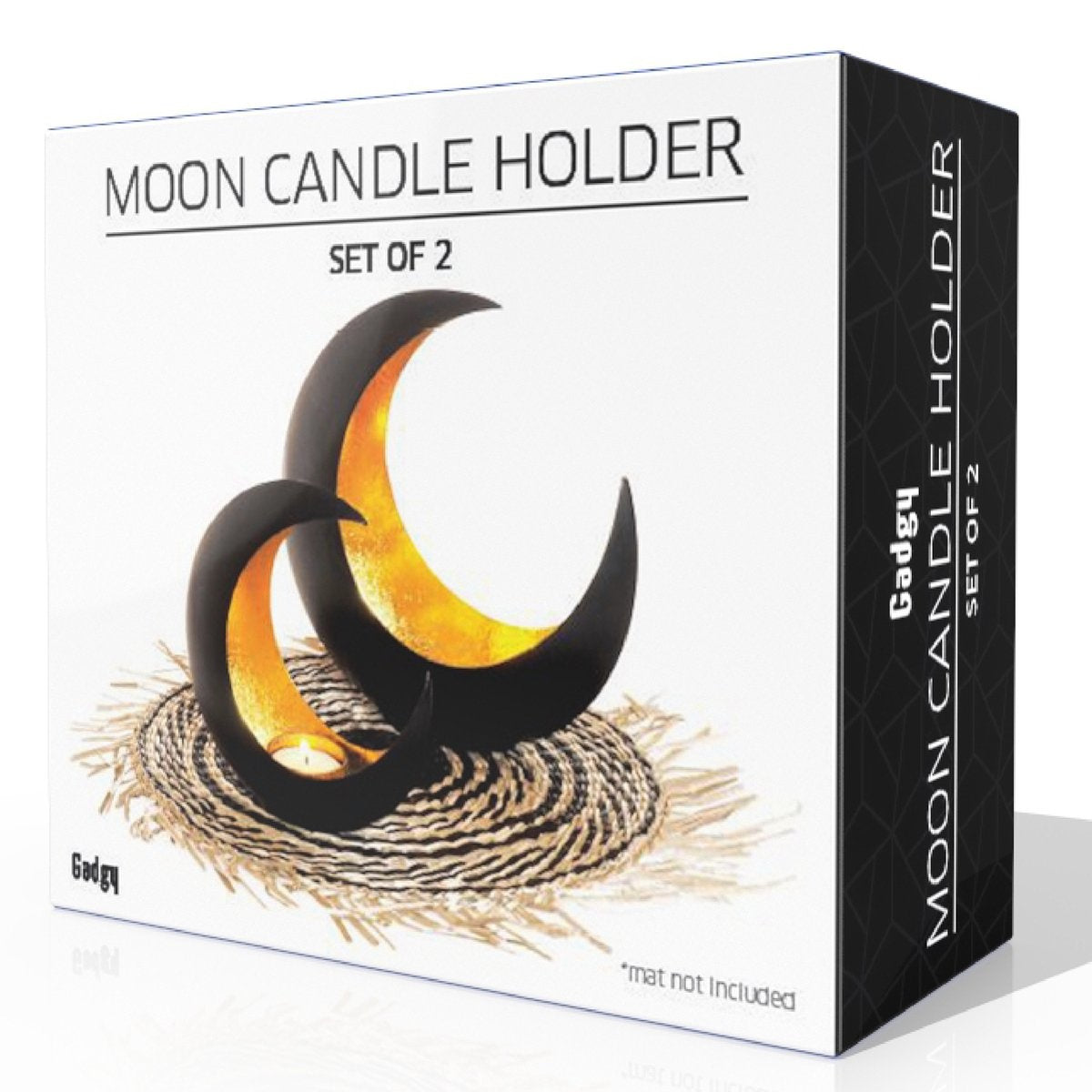 Gadgy - Teelichthalter Mond - 2er Set - 15 cm und 21 cm - Metall - Schwarz / Gold