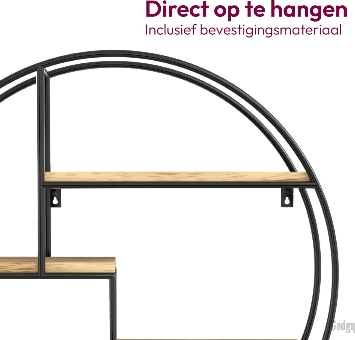 Gadgy - Wandregal Industrial - Rund mit 4 Holzböden - Ø 42x10 cm - schwarz/Holz