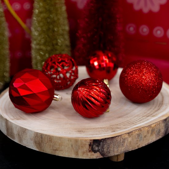 Giftsome Set mit roten Weihnachtskugeln – 60 Stück Weihnachtskugeln aus Kunststoff – 6/7 cm