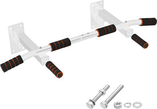 TTD® Premium Klimmzugstange - Klimmzugstation - Wandklimmzugstange - Dip Station - Dip Bars - Home Sports - Home Fitness - Hochwertige Materialien - Extra stabile Befestigungsteile - Heimtraining - Weiß/Orange