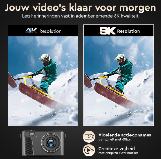K&L 8K-Digitalkamera ohne 128 GB SD-Karte – 88 MP – 18-facher Zoom – WLAN – 3,0" UHD – Vlog-Kamera