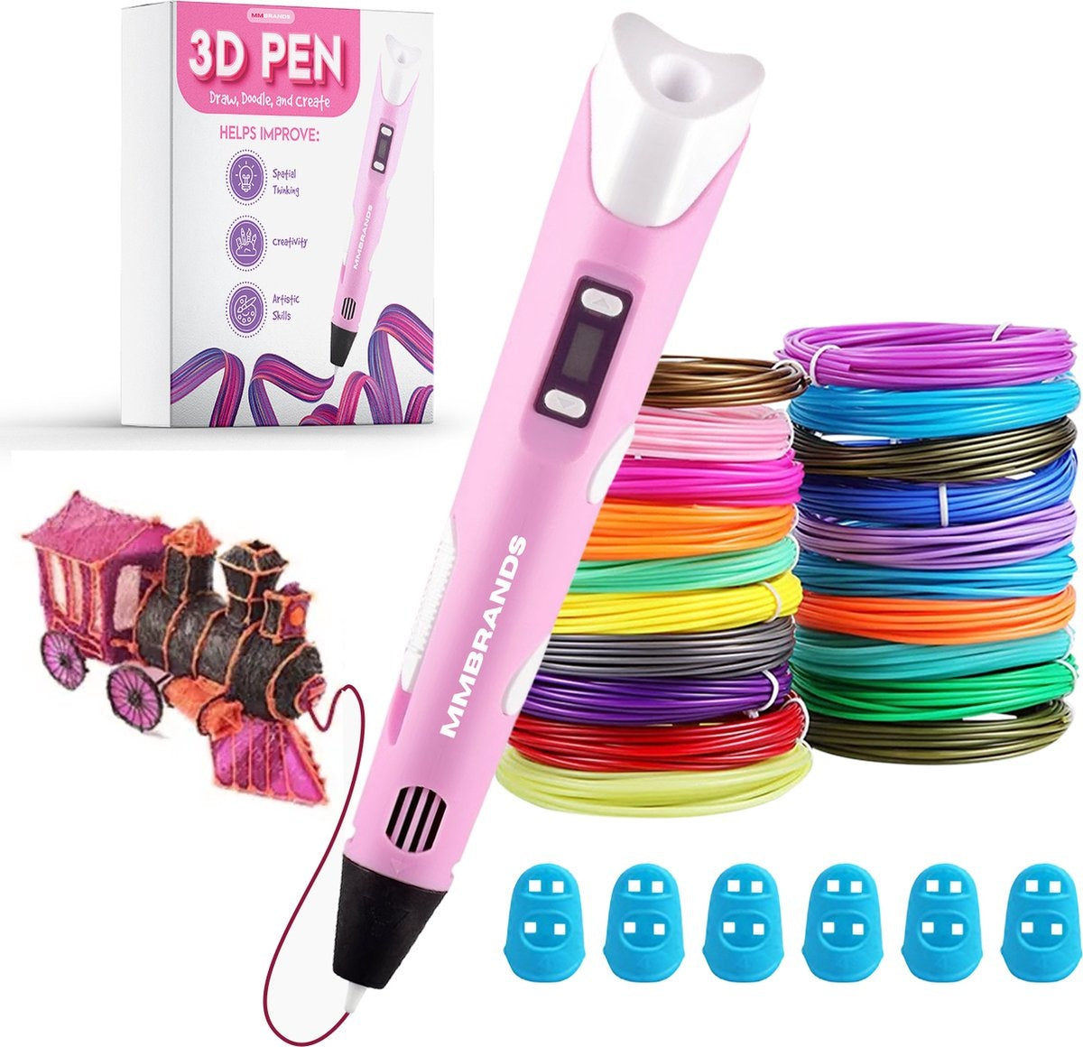 MM Brands 3D-Stift - 3 Meter lange Ladekabel - Rosa