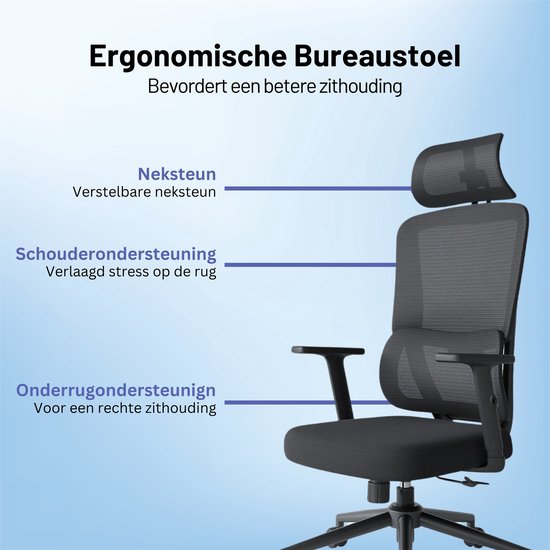 GAME HERO® Ergo G1 Ergonomischer Bürostuhl – Bürostuhl für Erwachsene – 150 kg – Schwarz