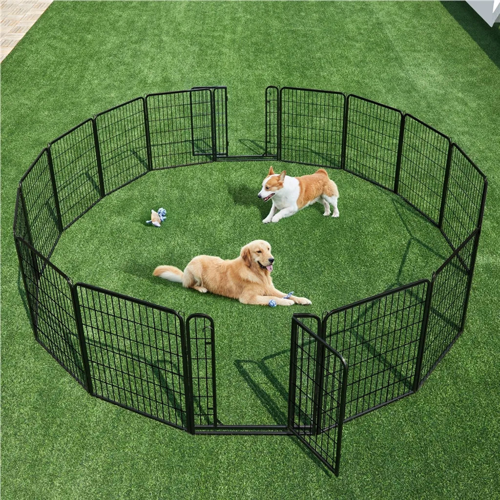 Yaheetech Welpenauslauf 16 Elemente 80 x 65 cm – Schwarz – Zusammenklappbarer Hundeauslauf mit 2 Türen für drinnen und draußen