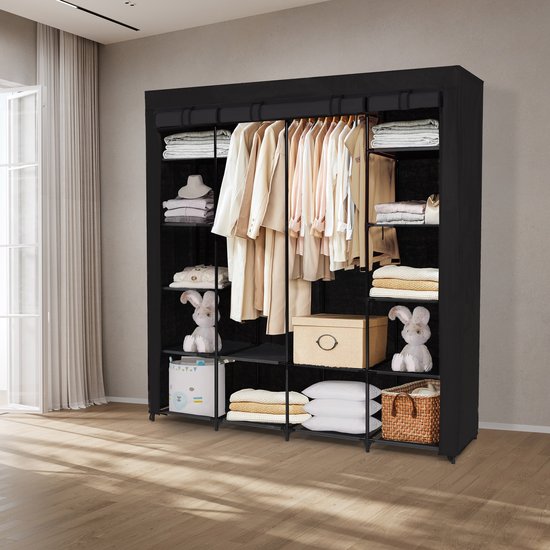 Brixy Wardrobe - Kleiderschrank - XXL - Kleiderschrank faltbar - 175 x 170 x 45cm - Campinggarderobe - Faltbarer Kleiderschrank aus Stoff - Schwarz