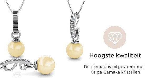 Yolora Damen-Halskette mit Anhänger - Kalpa Camaka Perle und Kristalle - Silber - 18K Weißgold vergoldet - Damen-Halskette Silber - Schmuck - Luxuriöse Geschenkbox - Geschenkbox - Exklusive Geschenkbox - Schöne Geschenkverpackung