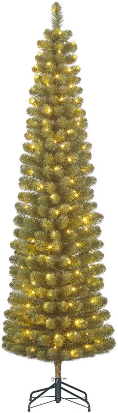 Black Box Trees Charlton – Schmaler Weihnachtsbaum mit Timer und Dimmfunktion – Weihnachtsdekoration für den Innenbereich während der Feiertage – Kunstbaum mit Scharnierkonstruktion – H 215 x Ø 56 cm – Grün