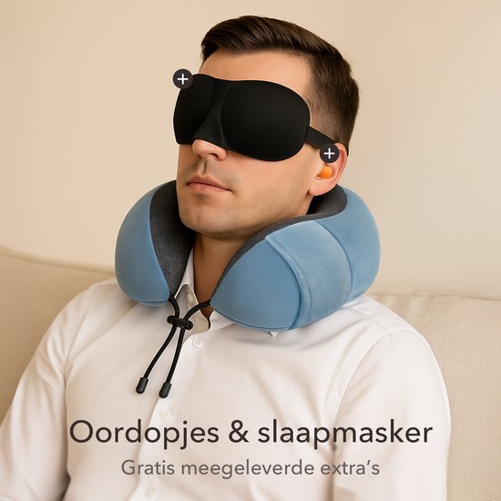 SKYCASES Travel Essentials - Nackenkissen-Set 3-teilig - Ergonomisches Memory Foam Reisekissen mit Augenmaske und Ohrstöpsel - Ideal für Flugzeug, Auto und Zug - Kompakt und luxuriös - Königsblau