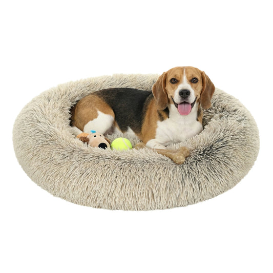 JOYFURNOS Donut-Hundekorb mit herausnehmbarem, waschbarem Kissen – Weiches Plüschsofa – 70 cm – Khaki