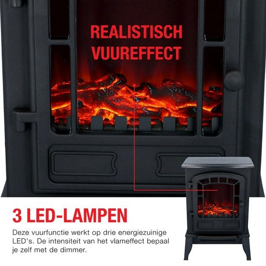 Classic Fire - Elektrischer Kamin - LED Flammen - 2000W - CE zertifiziert - Schwarz