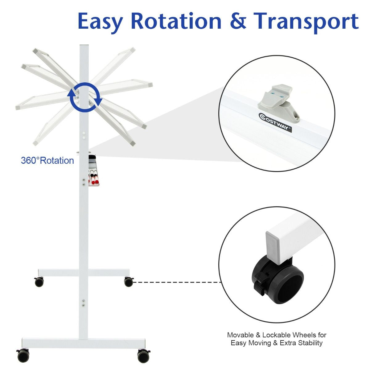 Coast Doppelseitiges magnetisches mobiles Whiteboard verstellbare, trocken abwischbare Tafel auf Rädern weiß