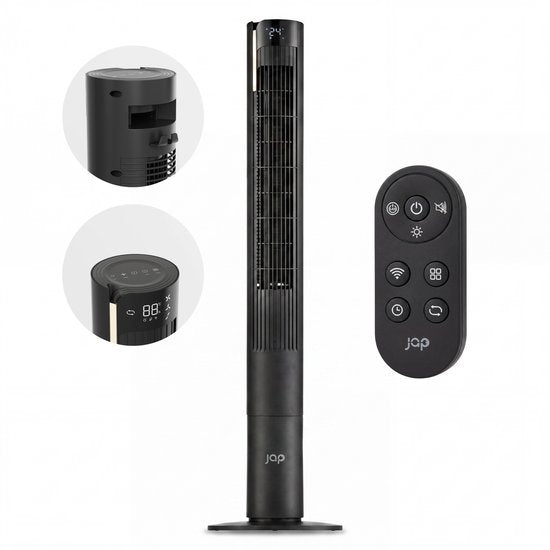 Leiser Ventilator mit Fernbedienung – Flügelloser Turmventilator mit Timer und 3 Gebläsestufen – Energieeffizient (60 W) – Schlafzimmer – Mattschwarz – JAP Appliances Toronto L