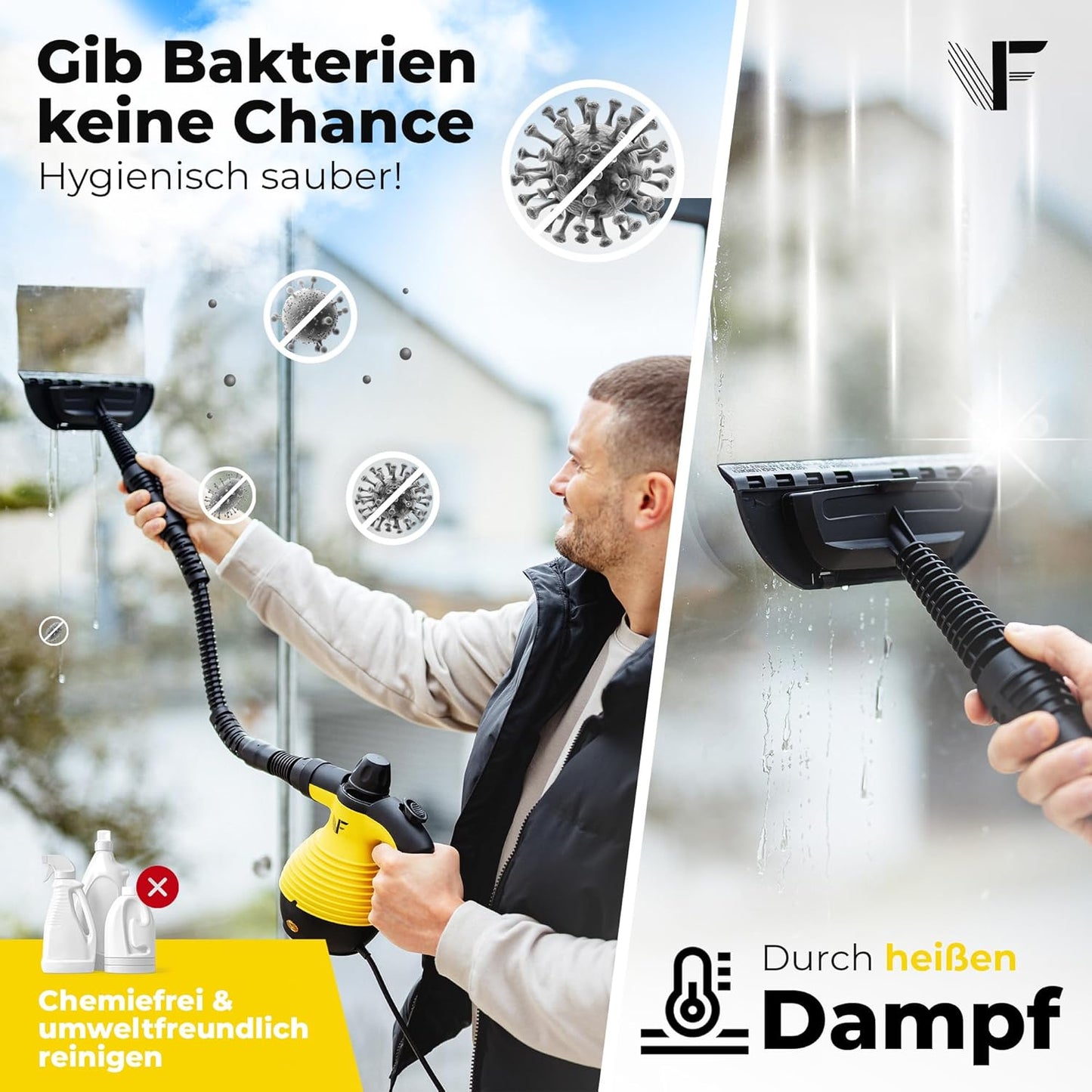 Neighbour's Friend® Dampfreiniger Neues Modell – Leistungsstarker Hand Steam Cleaner, 3,5 Bar Druck, 4m Kabel, 350ml Tank I Handdampfreiniger für Auto, Werkstatt, Haushalt & Fensterreinigung