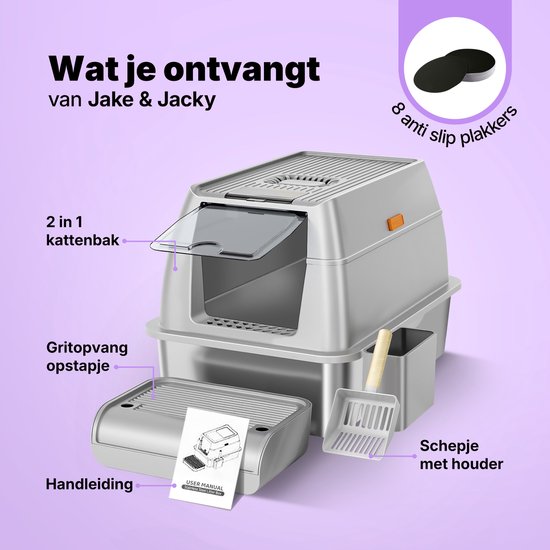 Jake and Jacky Edelstahl Katzenklo - Katzentoilette aus Edelstahl - inkl. Schaufel mit Halter und Streusammelschritt - 2 in 1 offenes Katzenklo mit abnehmbarem Deckel - 60x40x38cm