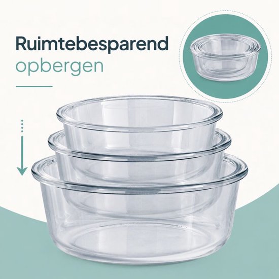 Ceruzo Meal-Prep-Glasbehälter – 3 Stück – luftdicht – rund