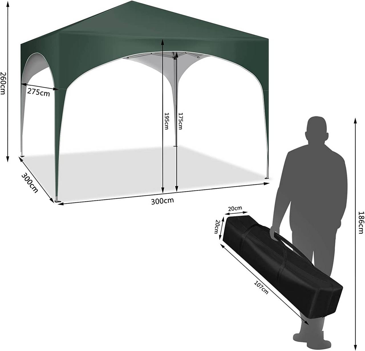 WOLTU Pop-up-Pavillon – Wasserdicht – Grün – 3 x 3 m