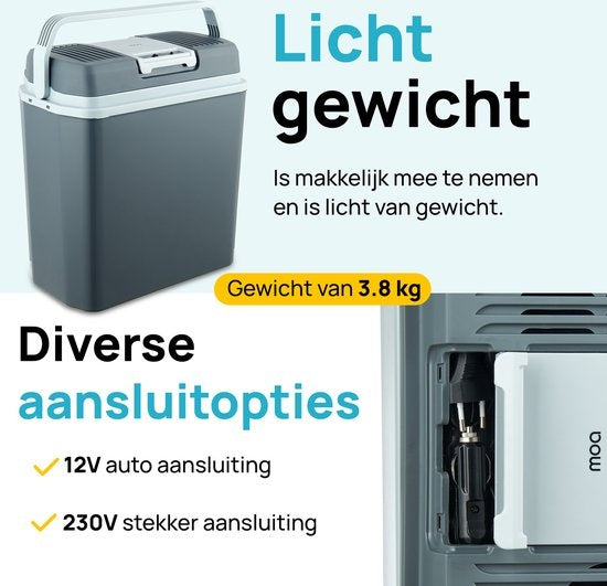 MOA - Elektrische Kühlbox - Warmhaltefunktion - 12V und 230V 22 Liter ECW22 - Grau