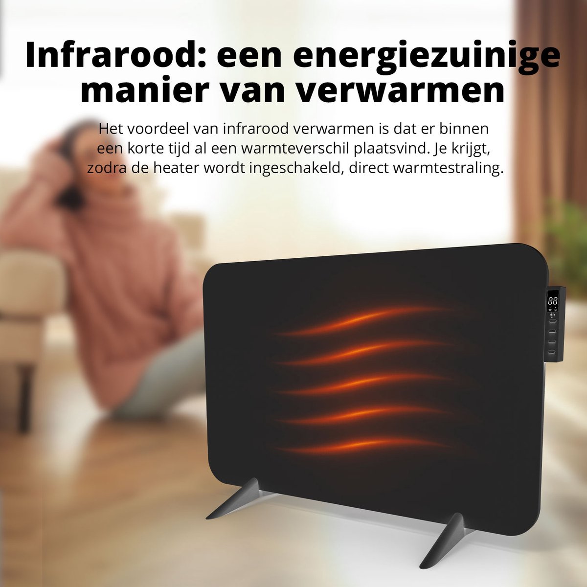 FlinQ - Smart Heating Panel - Infrarot - 450 W - 12 m² - 72,5 x 2,8 x 47,5 cm - Schwarz