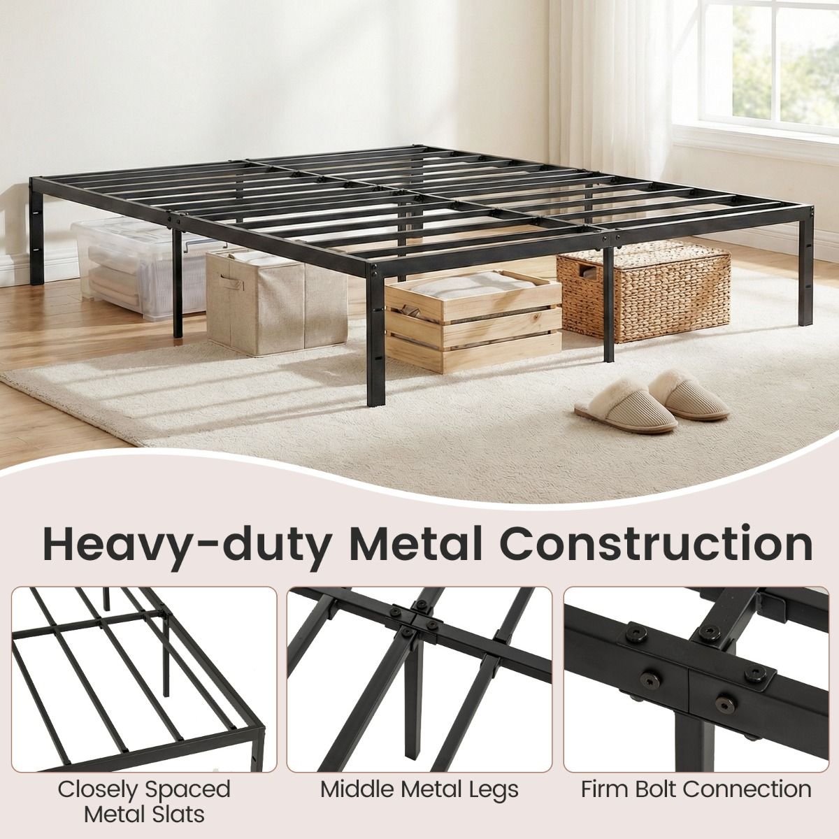 Coast Plattformbett – Metall-Lattenrost – Stauraum unter dem Bett – 160 x 200 cm – schwarz