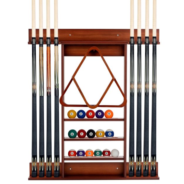 Costway Billardqueue-Ständer - Wandhalterung & 8 Keuclips - 79 x 8 x 91 cm - Braun