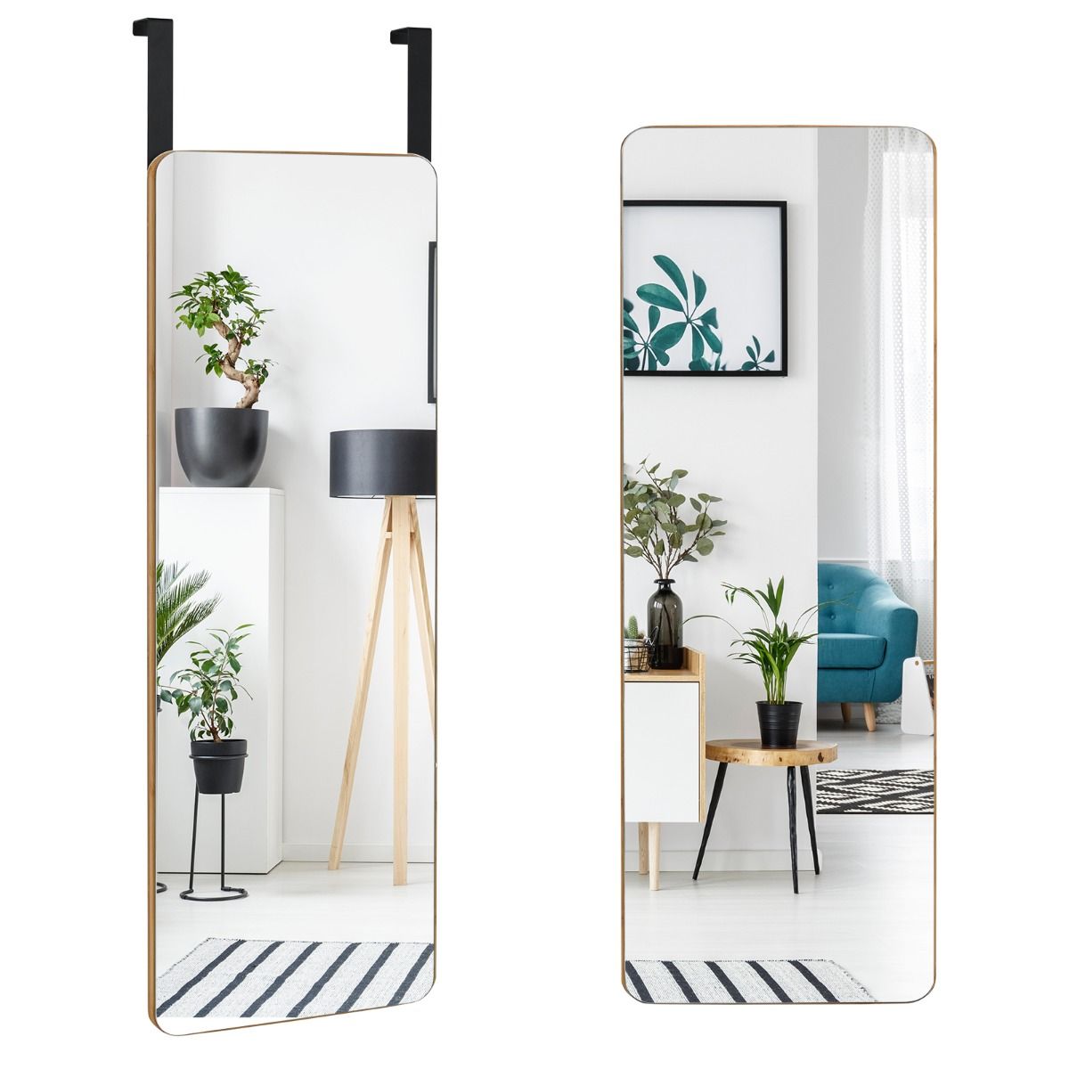 Coast Tür- und Wandspiegel mit Bambusrahmen - Moderner Hängespiegel für Flur, Wohnzimmer und Schlafzimmer - 100 x 35 cm - Natur