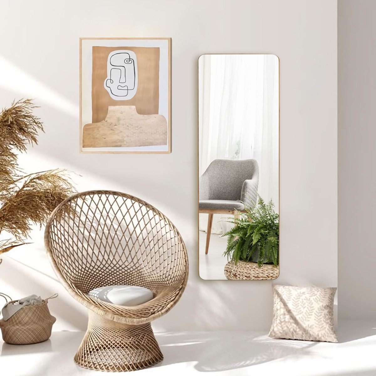 Coast Tür- und Wandspiegel mit Bambusrahmen - Moderner Hängespiegel für Flur, Wohnzimmer und Schlafzimmer - 100 x 35 cm - Natur