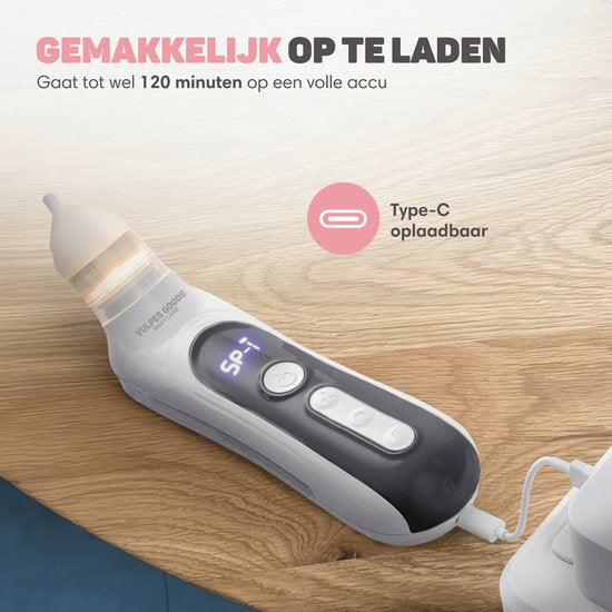 Vulpes Goods® BabyCare - Baby-Nasenreiniger - Baby-Nasenreiniger elektrisch - Nasendusche elektrisch - Nasenreiniger - Nasenwischer - Nasensauger - Große Batterie - USB C - PRO