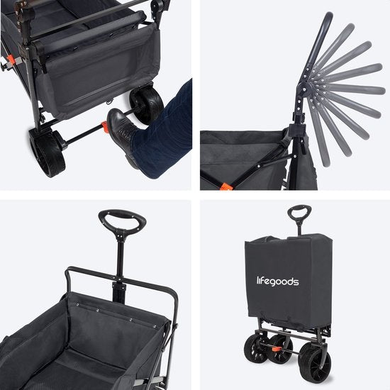 LifeGoods Wagon - faltbar - bis zu 120KG - 90L - waschbares Polyester - 120x80cm - Grau