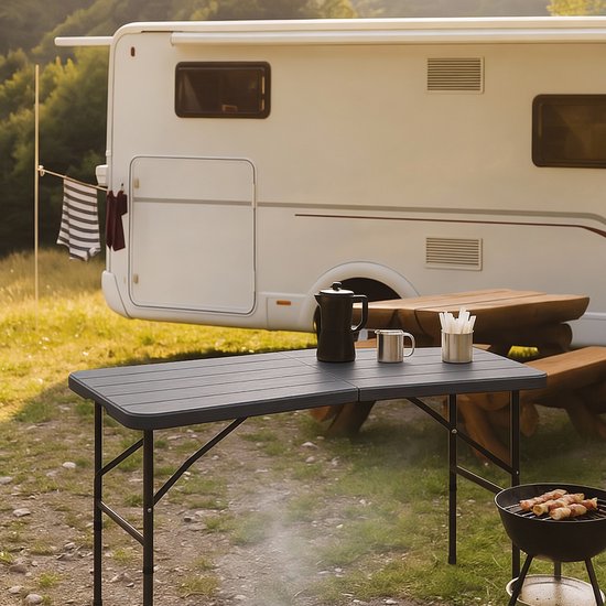 LifeGoods Klapptisch - 180x74 cm - Stabiler Klapptisch - Wetterfest - Klappbarer Esstisch - Campingtisch - Klapptisch für drinnen und draußen - Schwarze Holzmaserung