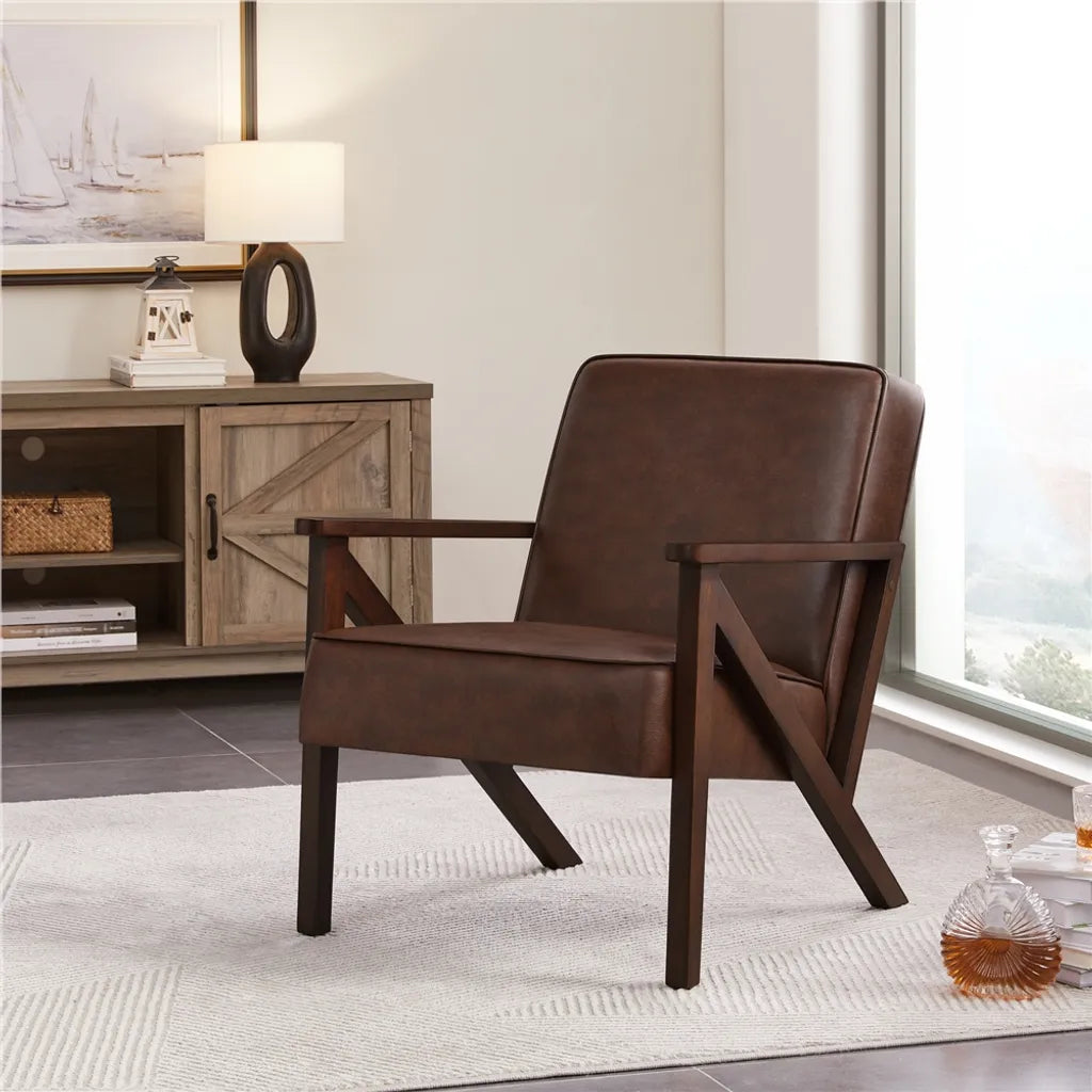 Yaheetech Vintage-Sessel aus Kunstleder mit Massivholzbeinen – Dunkelbraun – 78 x 67 x 79,5 cm