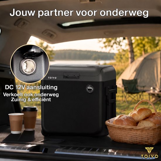 Toivo Elektrische Kühlbox – 40 Liter – 12 V und 230 Volt – Auto – Camping-Kühlschrank – Kühlen und Heizen – Frigobox – Schwarz